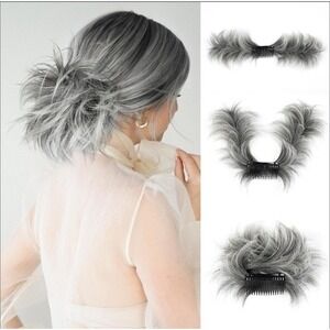 Messy‎ Bun Hair Piece Clip-In Side Comb Salt & Pepper Gray – New